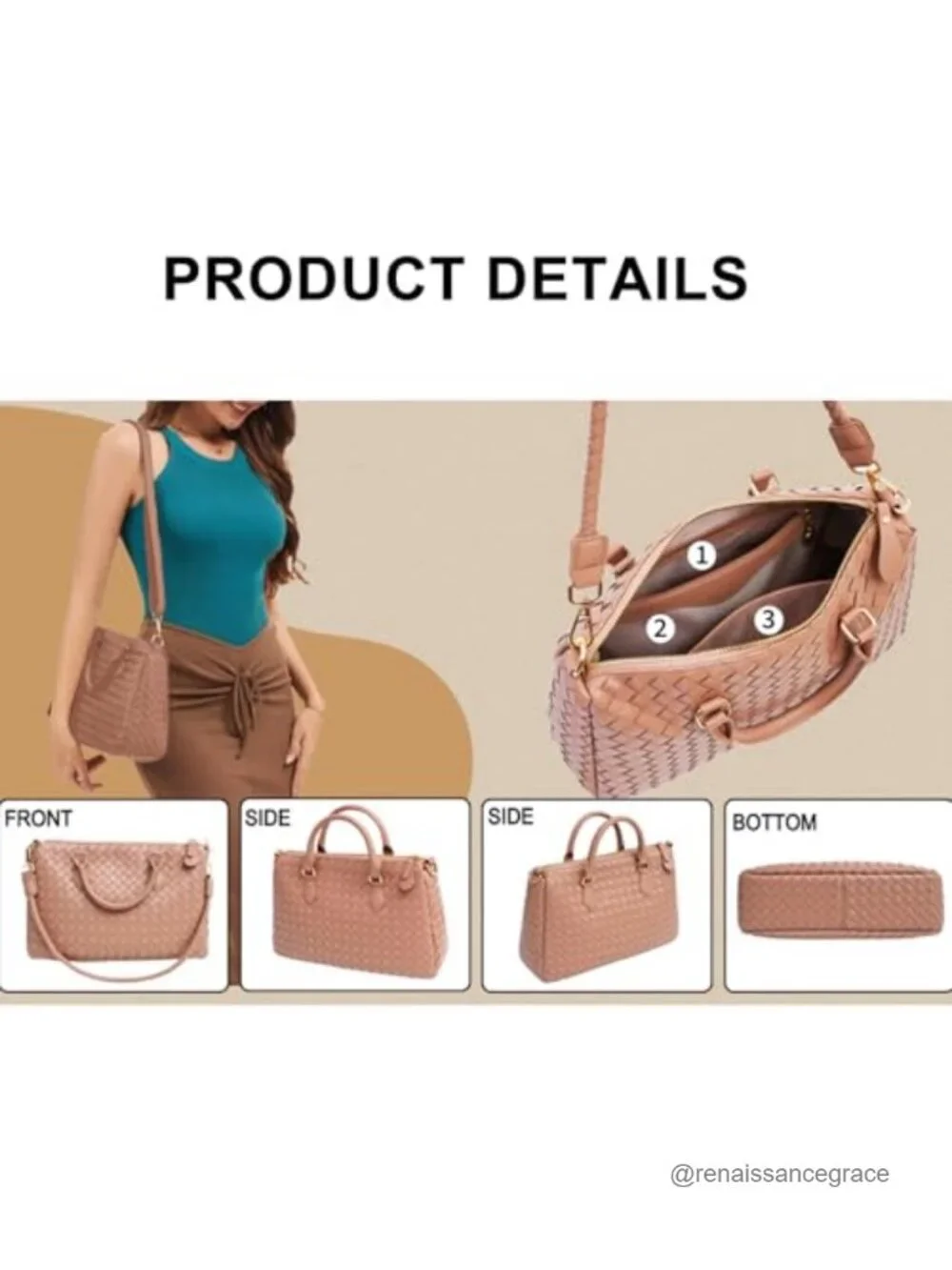 Woven Vegan Leather Tote Handbag Crossbody Shoulder Hobo